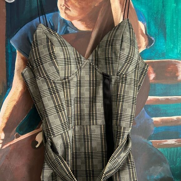 Fashion Nova Black and Tan Checkered Bodycon Dress Small - Picture 4 of 16